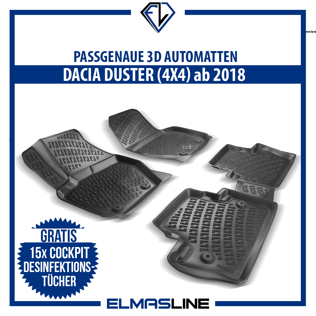 Design 3D Gummimatten Set für DACIA DUSTER 4x4 ab 2018